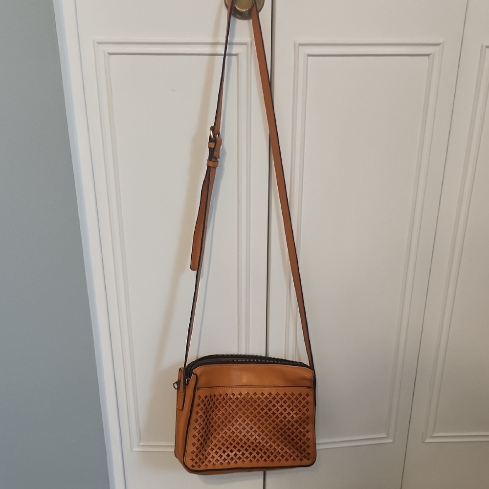 Patricia Nash Orange Crossbody Bag w/ laser Cut Basket-Weave Design